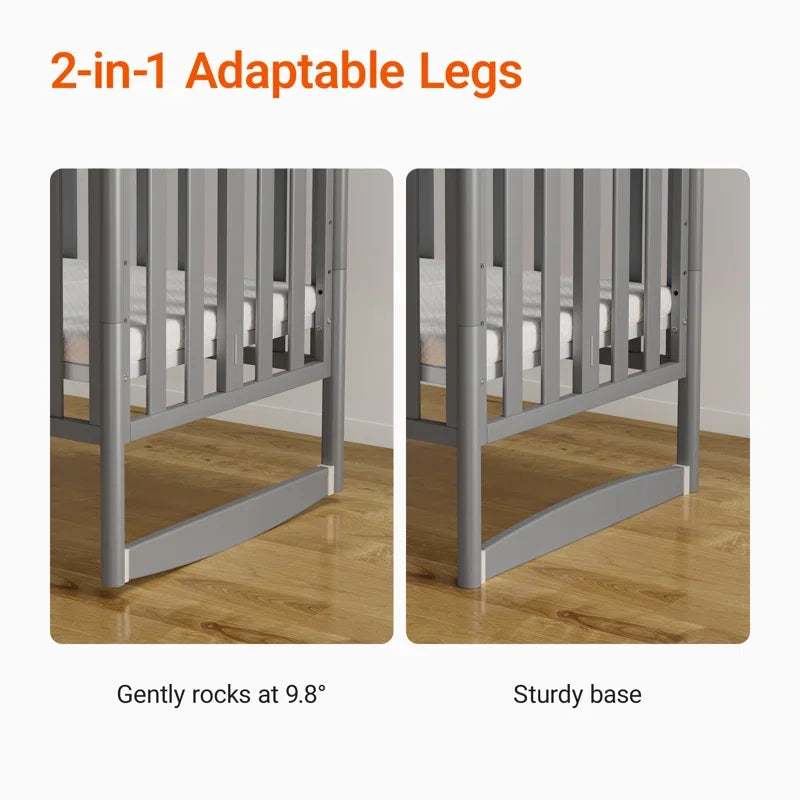 6-in-1 Convertible Mini Crib with Wheels – Foldable, Adjustable Height, Portable Baby Crib (Grey, New Zealand Pine)