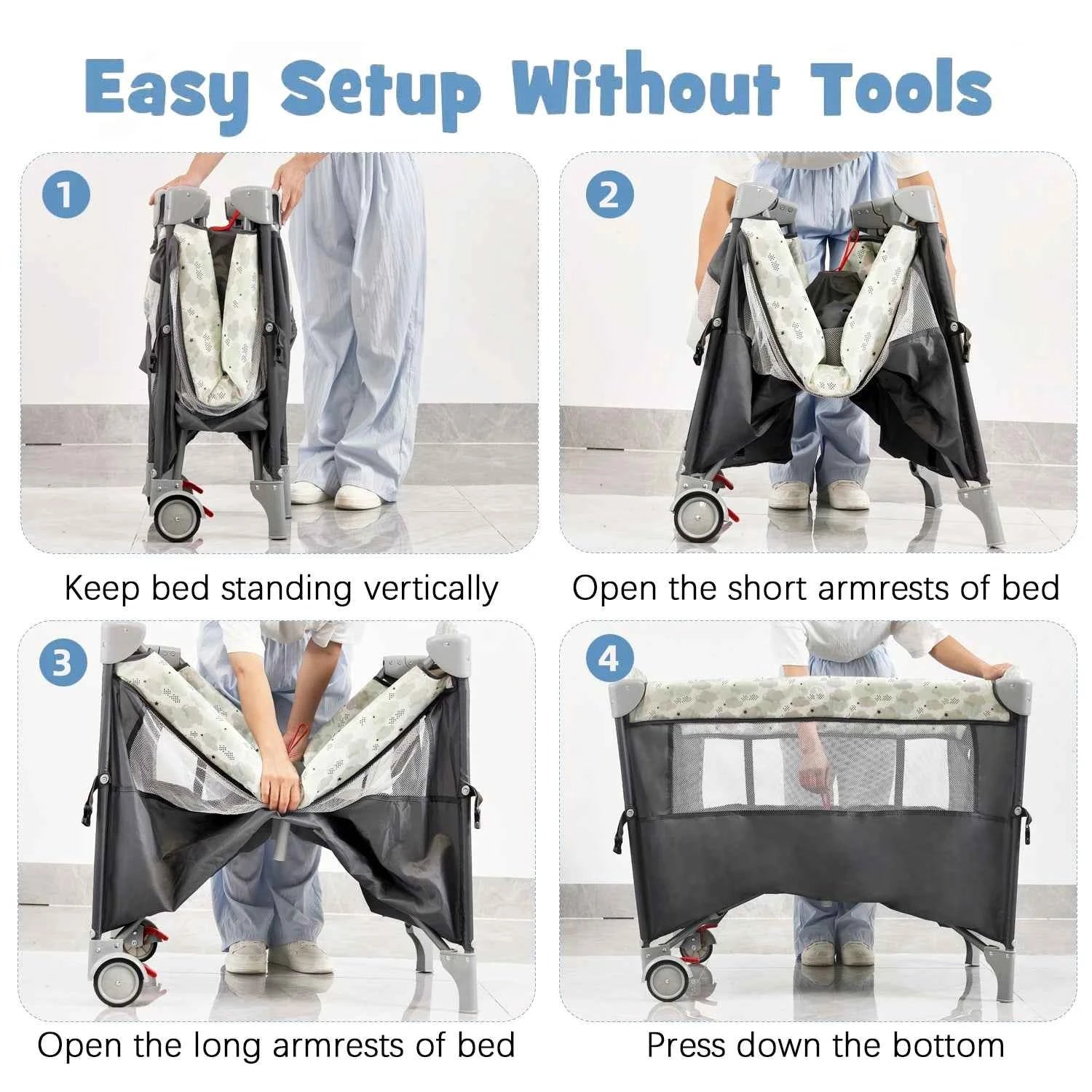 All-in-One Baby Playard Pack n Play with Bassinet & Diaper Changing Station – Portable Folding Travel Crib