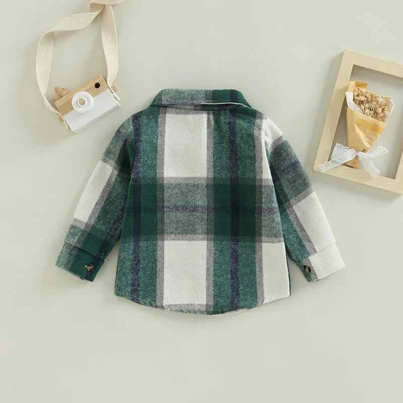 Baby Plaid Shirt Jacket – Casual Long Sleeve Button-Up Coat for Boys and Girls (0–4 Years)