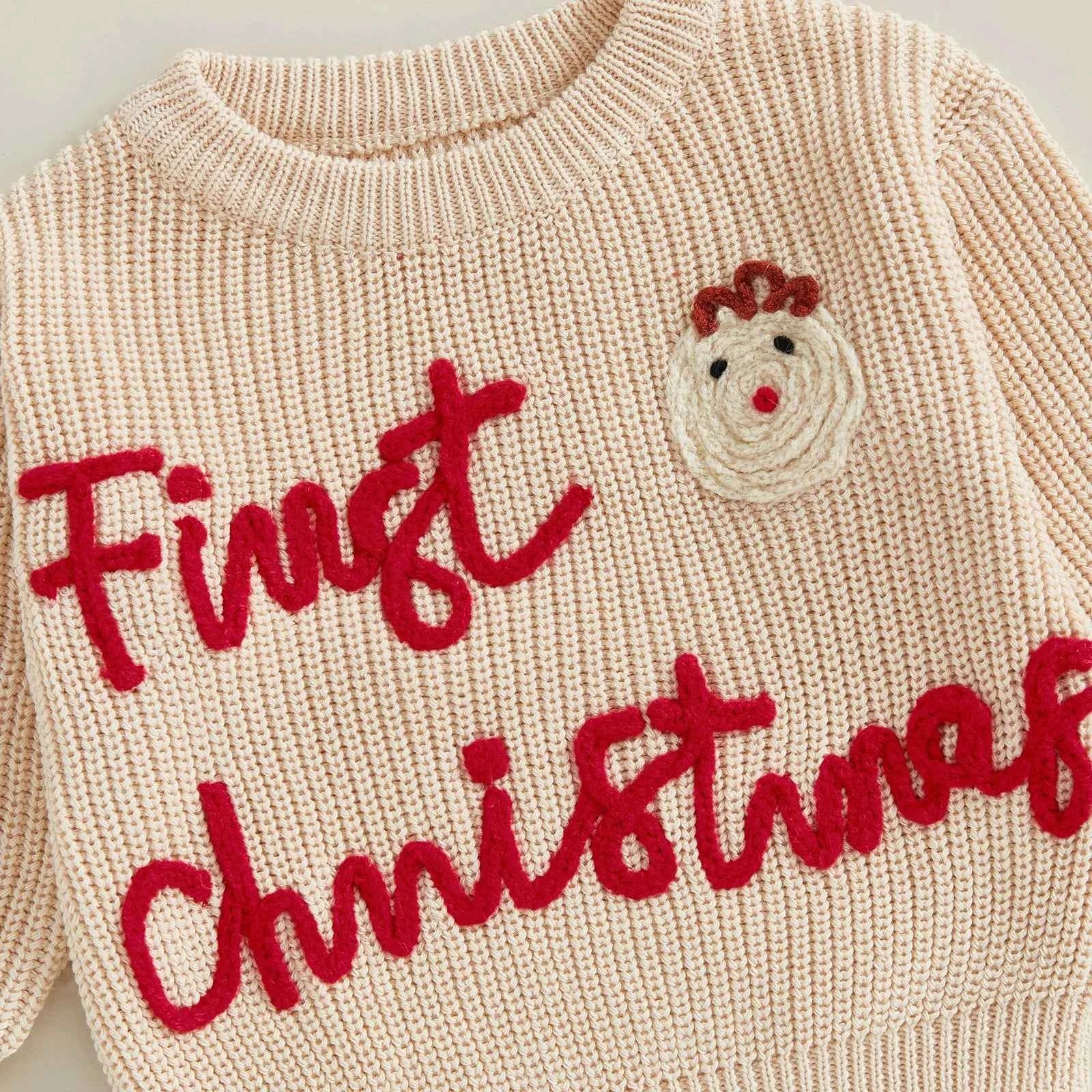 Infant Christmas Sweater – Long Sleeve Crew Neck Elk Letter Knit Pullover for Winter