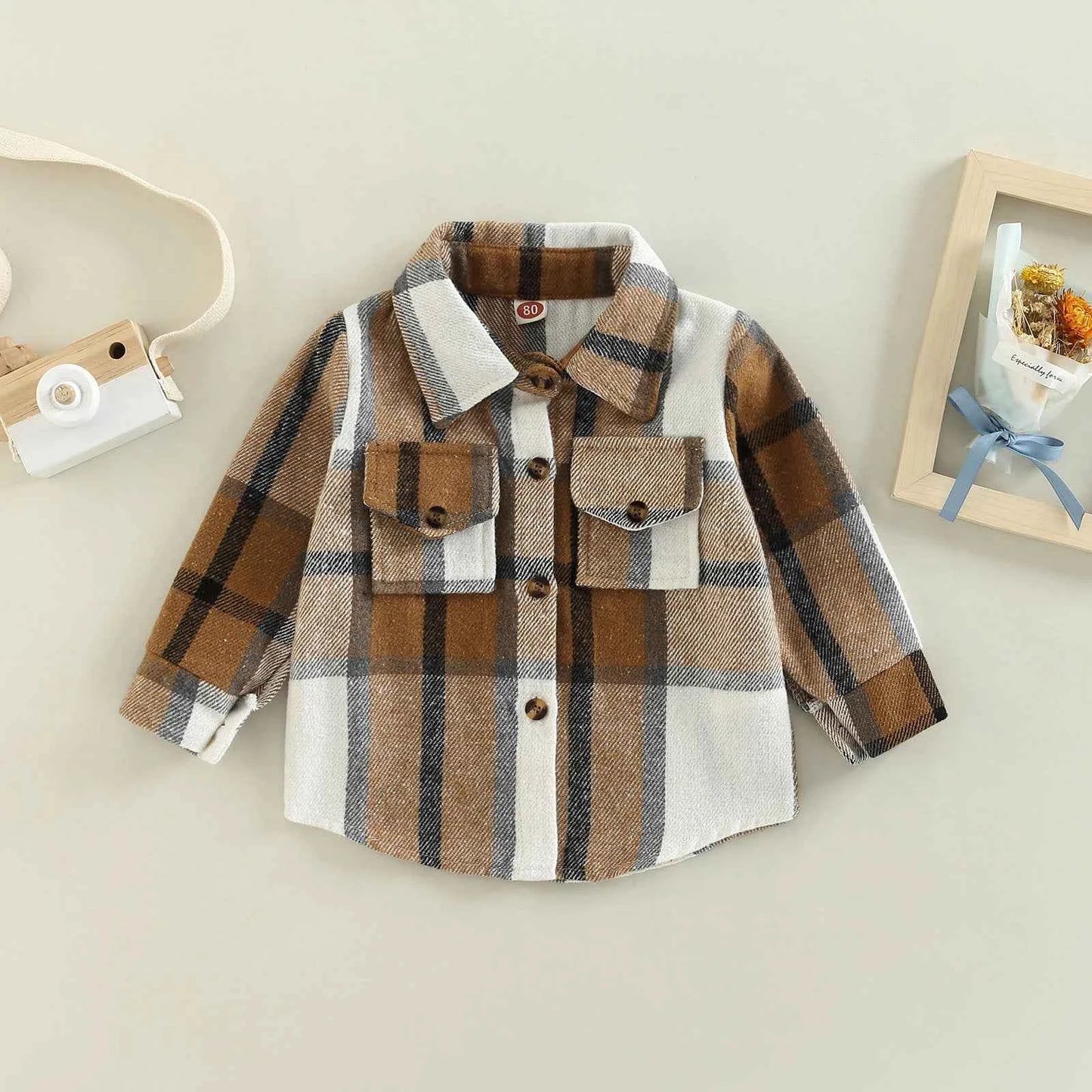 Baby Plaid Shirt Jacket – Casual Long Sleeve Button-Up Coat for Boys and Girls (0–4 Years)