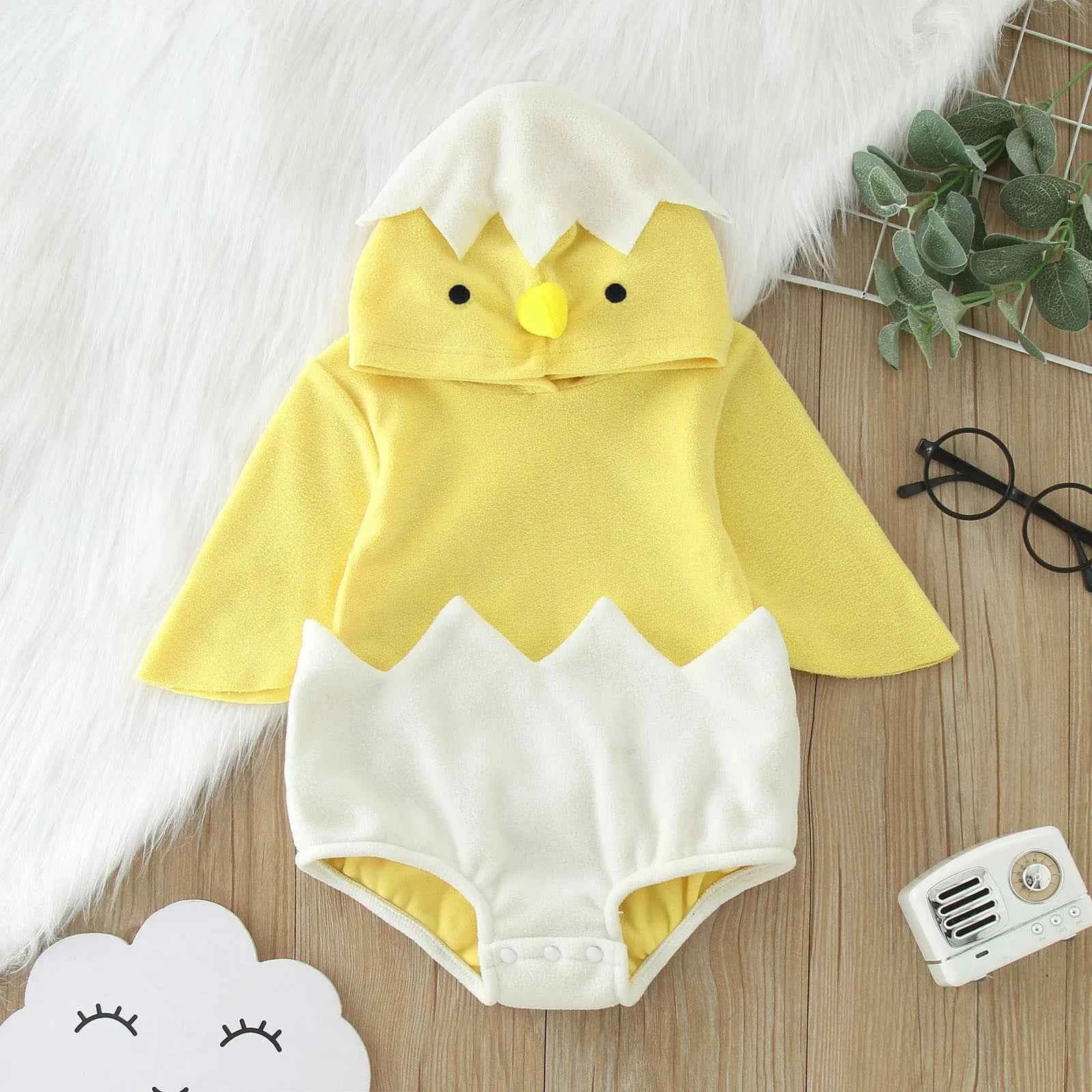 Baby Chicken Costume Fleece Romper – Hooded Winter Bodysuit for Infant Boys & Girls (3-18 Months)