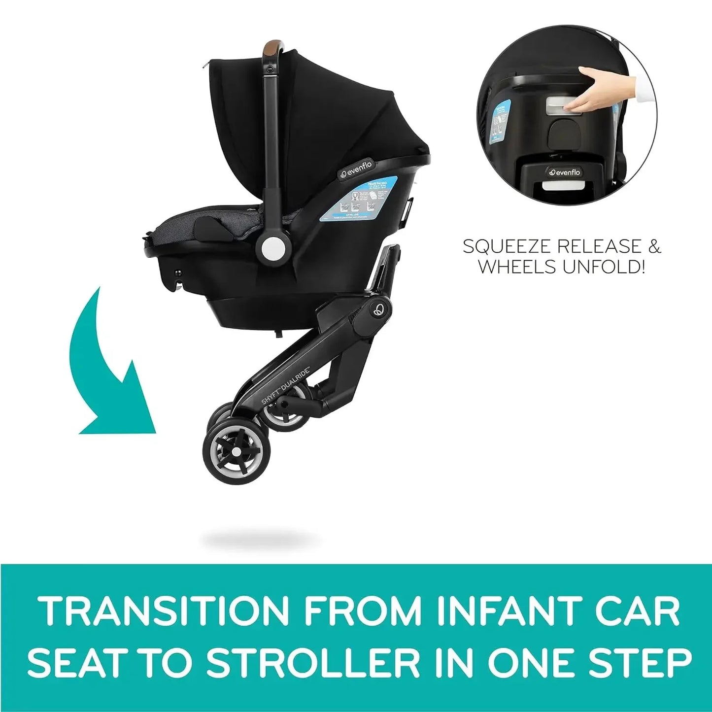 Evenflo Shyft DualRide Infant Car Seat and Stroller Combo with Carryall Storage (Boone Gray) - Haven's Heaven Boutique