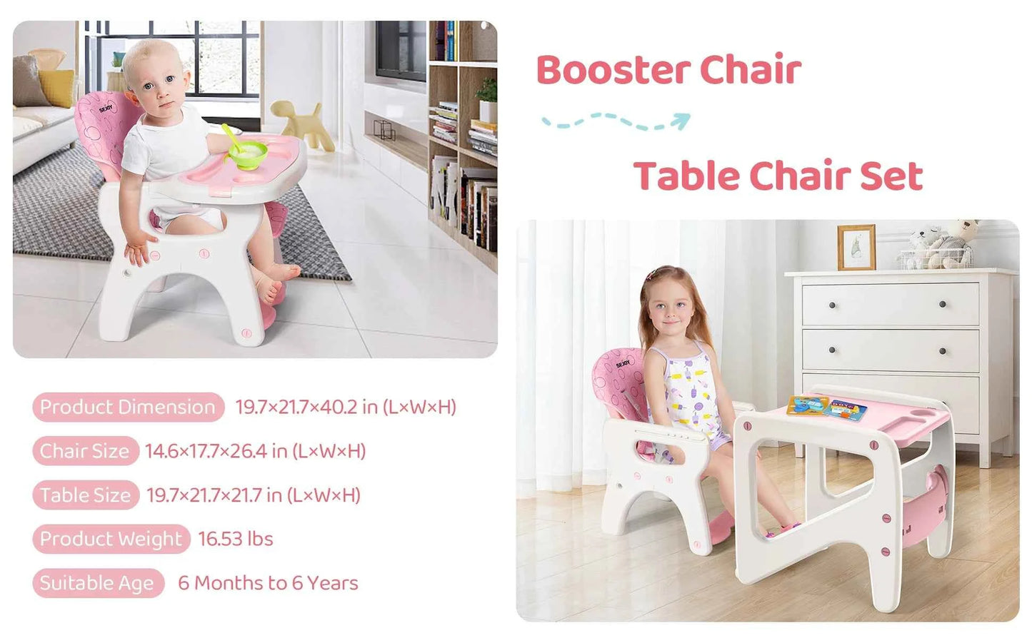 High Chair for Babies and Toddlers - 3-in-1 Adjustable Feeding Seat for 6 Months to 3 Years
