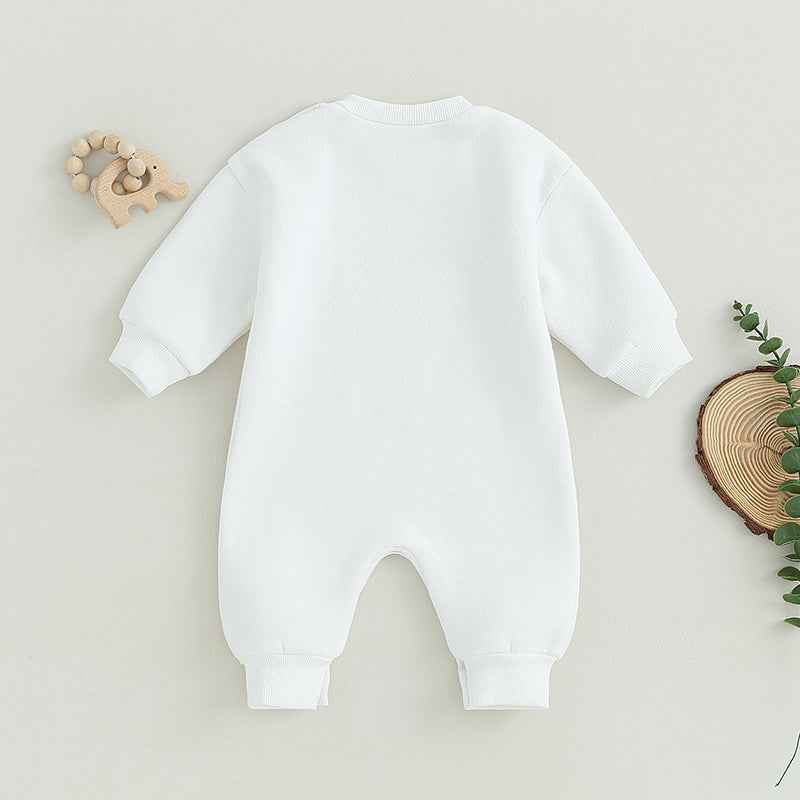 Baby Letter Embroidered "Little Dude" Jumpsuit – Long Sleeve Footless Romper (0–18M)