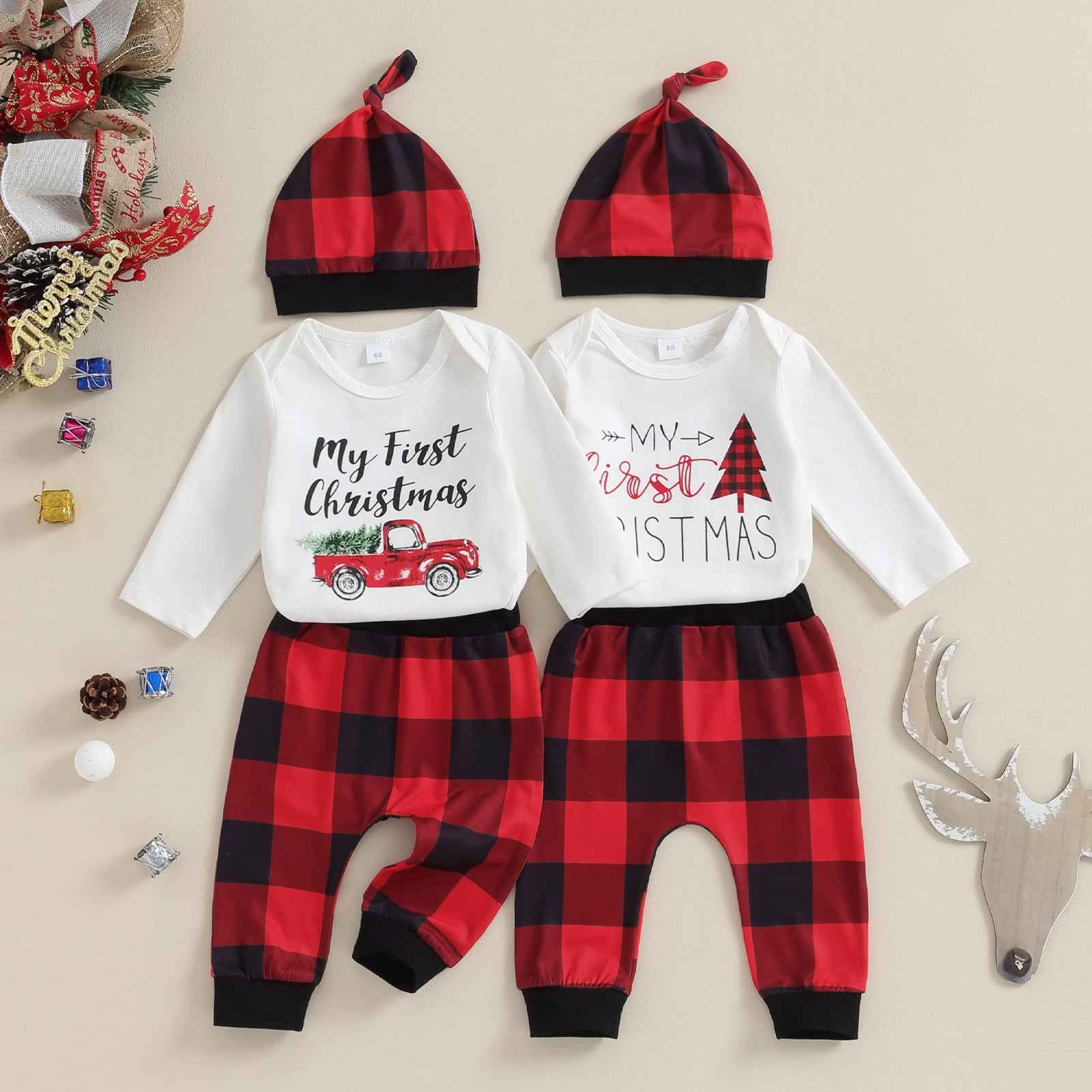 My First Christmas Baby Outfit – 3PCS Romper Set (0–12M)