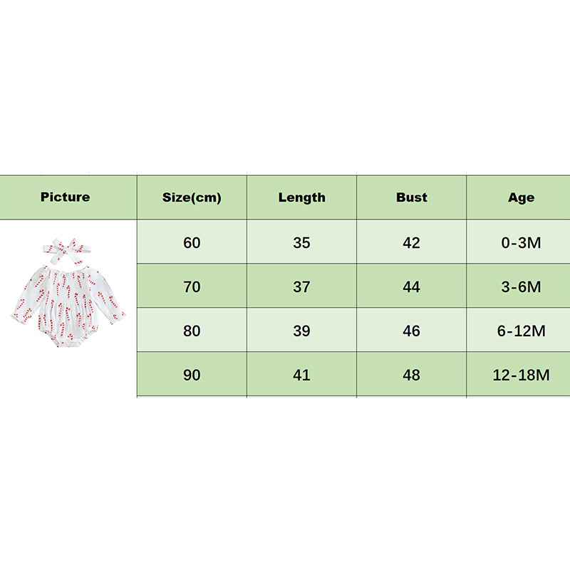 Baby Christmas Romper Set – Smocked Candy Cane Print Long Sleeve Bodysuit with Headband (2Pcs)