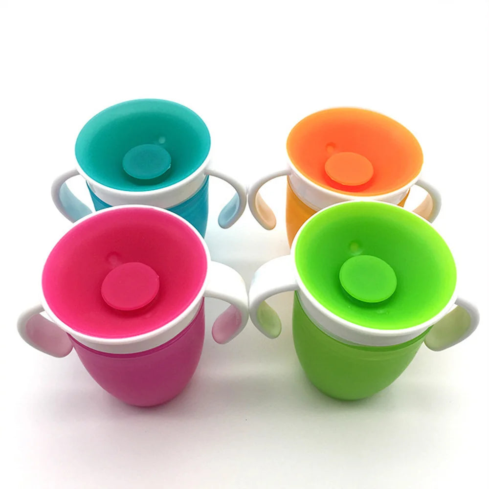 360° Rotatable Baby Drinking Cup – Leakproof Silicone Bottle with Double Handles & Flip Lid