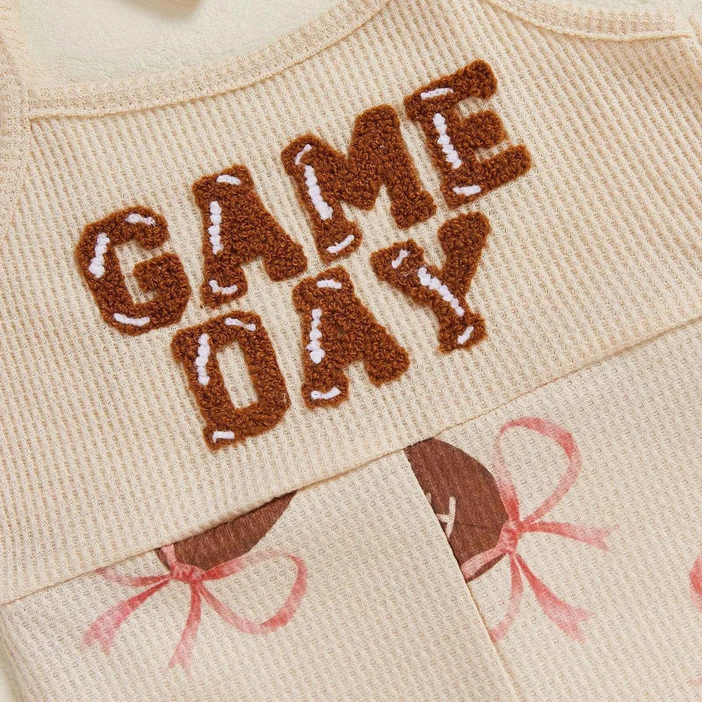 Baby Bell Bottom Jumpsuit – Sleeveless Tie-Up Strap Overalls with Letter Embroidery "Game Day" Print