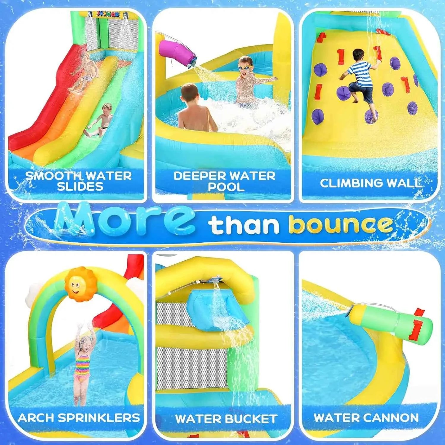Inflatable 10-in-1 Water Slide Bounce House with Pool, Climbing Wall, Water Bucket & Rainbow Sprinklers – Quick 1-Minute Setup
