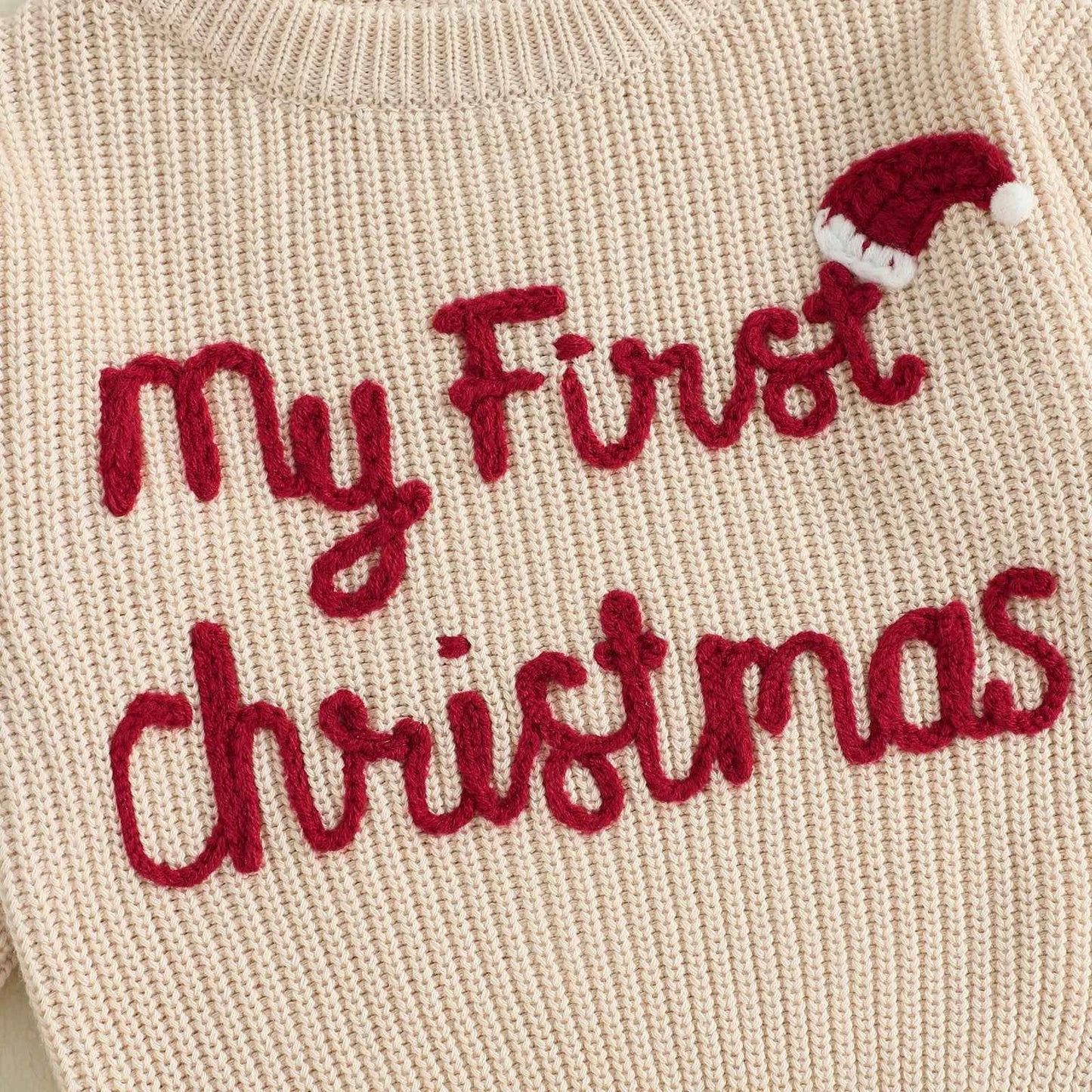 Baby Christmas Knit Sweater – Letter Embroidery Long Sleeve Pullover Top