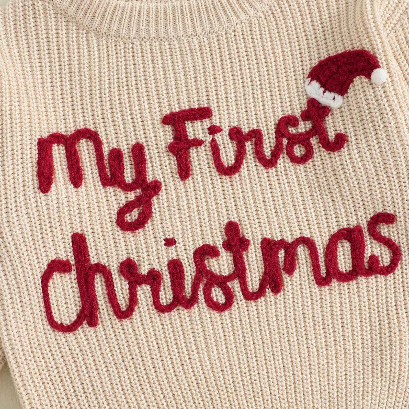 Baby Christmas Knit Sweater – Letter Embroidery Long Sleeve Pullover Top