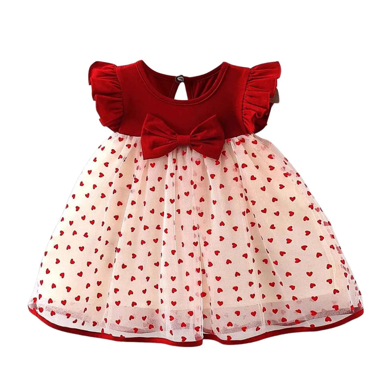 Toddler & Infant Girls Floral Princess Dress – Fly Sleeve Ruffled Bowknot Ribbed Dress