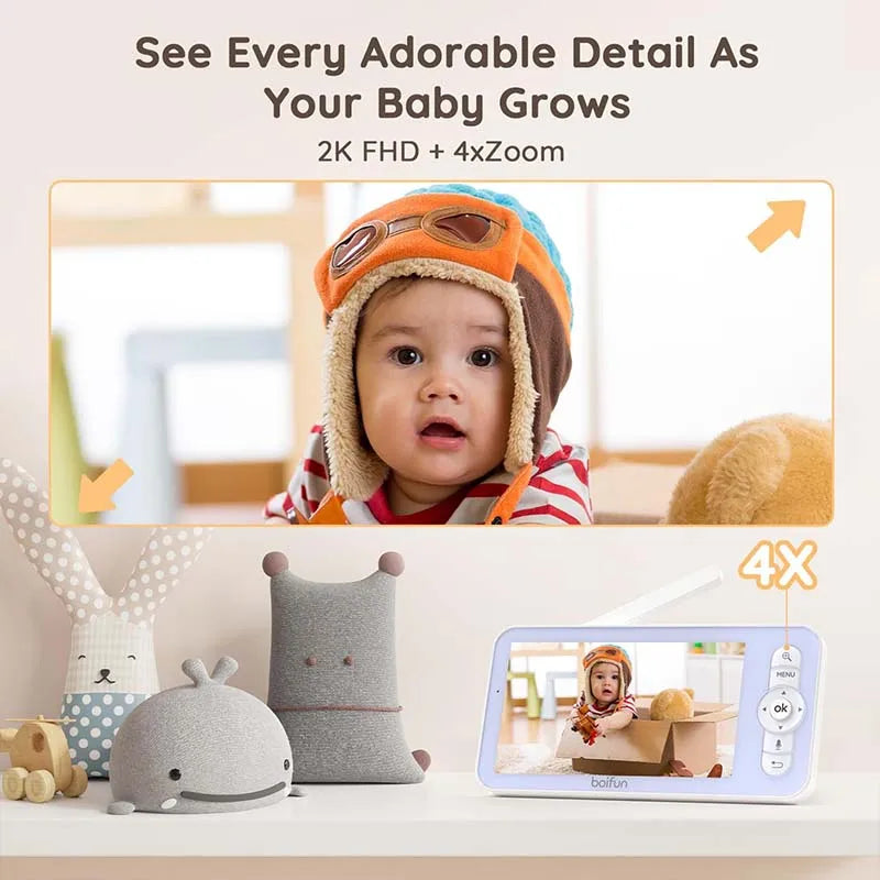 Baby Monitor with Camera – 5" Screen, WiFi Video Monitor with Two-Way Talk, Motion & Cry Detection, Auto Tracking, Night Vision by BOIFUN 2K