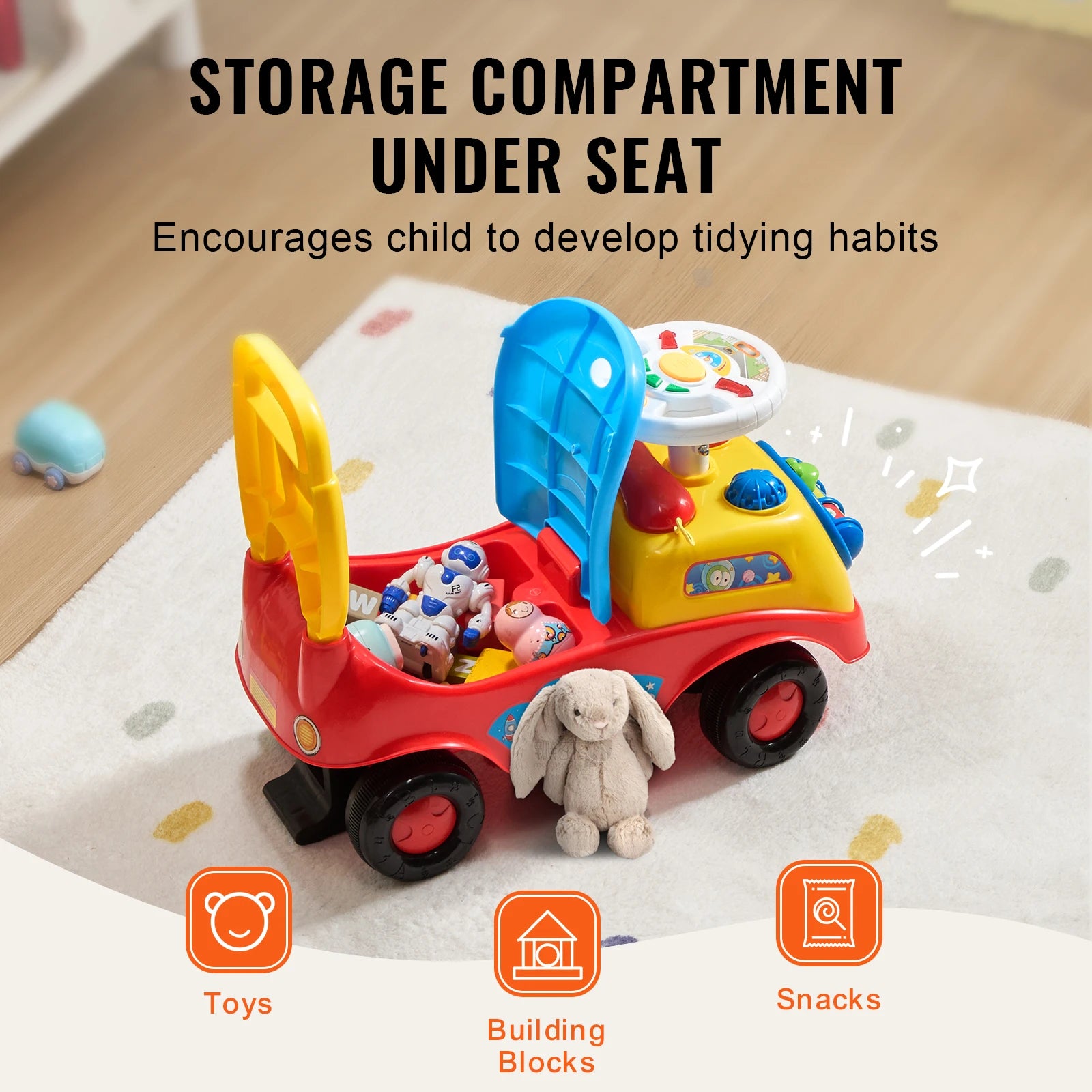 VEVOR 3-in-1 Toddler Ride-On Push Car with Music, Storage & Safety Features. Sit-to-Stand Stroller Toy for Ages 1–3 - Haven's Heaven Boutique