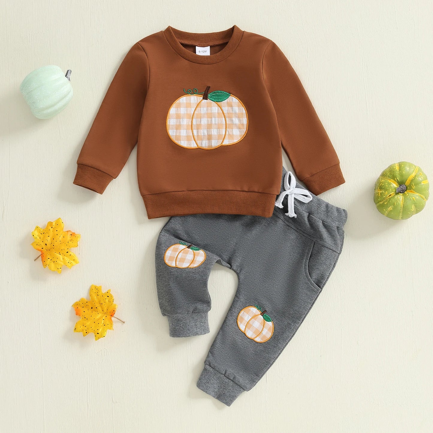 Baby Girl Fall Outfit – 2-Piece Pumpkin Print Top and Sweatpants Set – Cozy Autumn Clothes