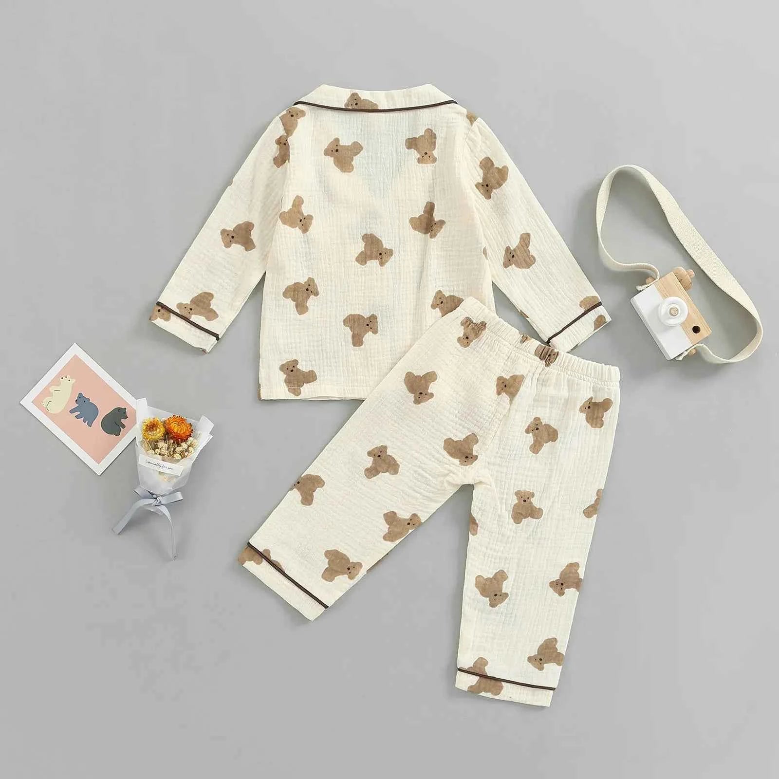 Kids Bear Pajama Set – Long Sleeve Shirt & Printed Pants