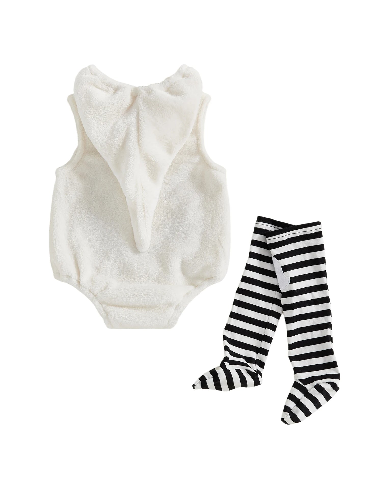 Toddler Halloween Costume – Hooded Ghost Romper with Striped Stockings Outfit