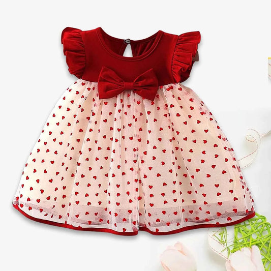 Toddler & Infant Girls Floral Princess Dress – Fly Sleeve Ruffled Bowknot Ribbed Dress