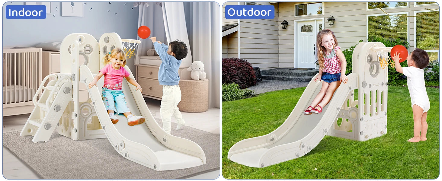 L-Shaped Toddler Slide & Climber Playset – Indoor/Outdoor Kids Activity Center with Ball Hoop - Haven's Heaven Boutique