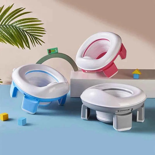 3-in-1 Foldable Travel Toilet Seat – Portable Blue Baby Potty with Silicone Seat and Carry Bags for Toddler Potty Training