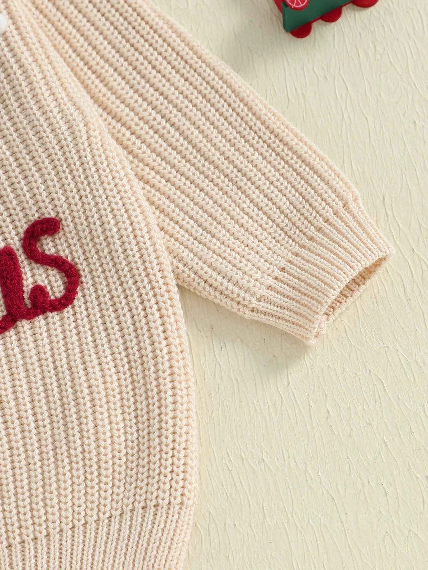 Baby Christmas Knit Sweater – Letter Embroidery Long Sleeve Pullover Top