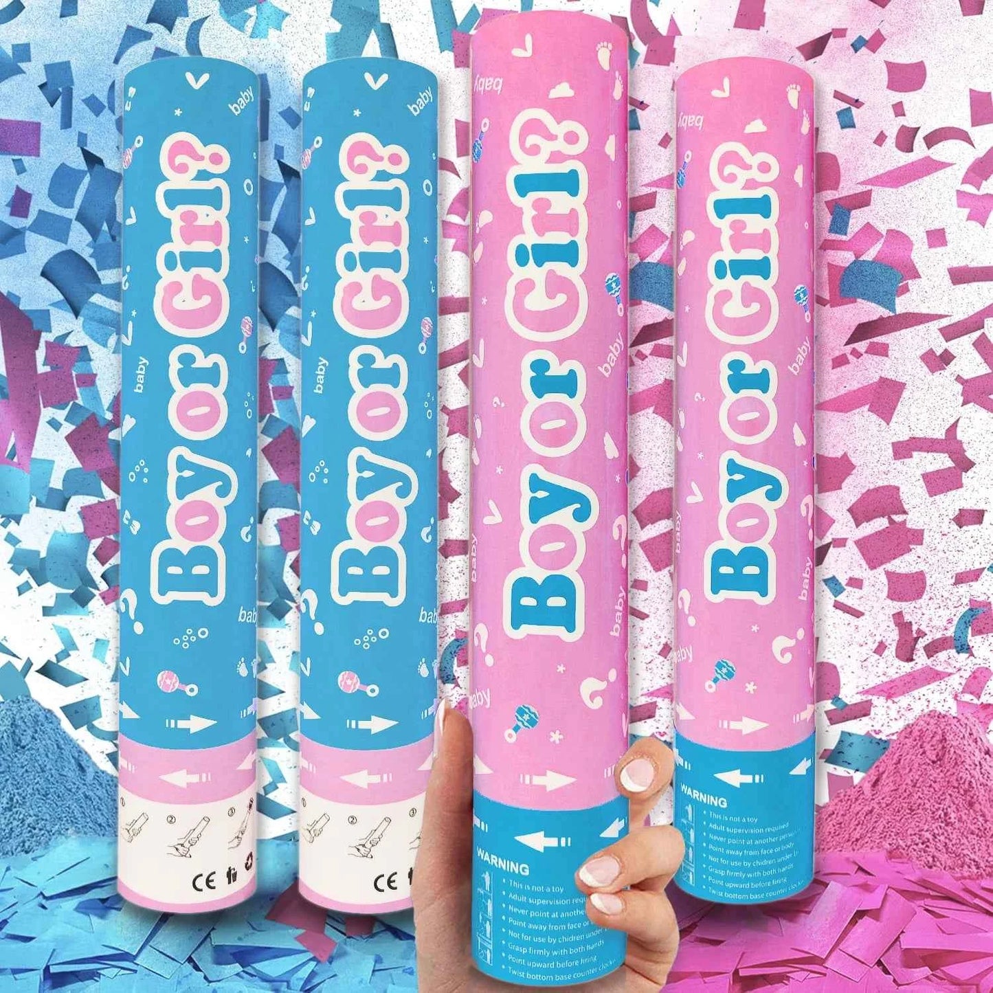 Gender Reveal Confetti & Powder Cannon Set – 4-Piece Handheld Pink or Blue Smoke Bombs Party Décor