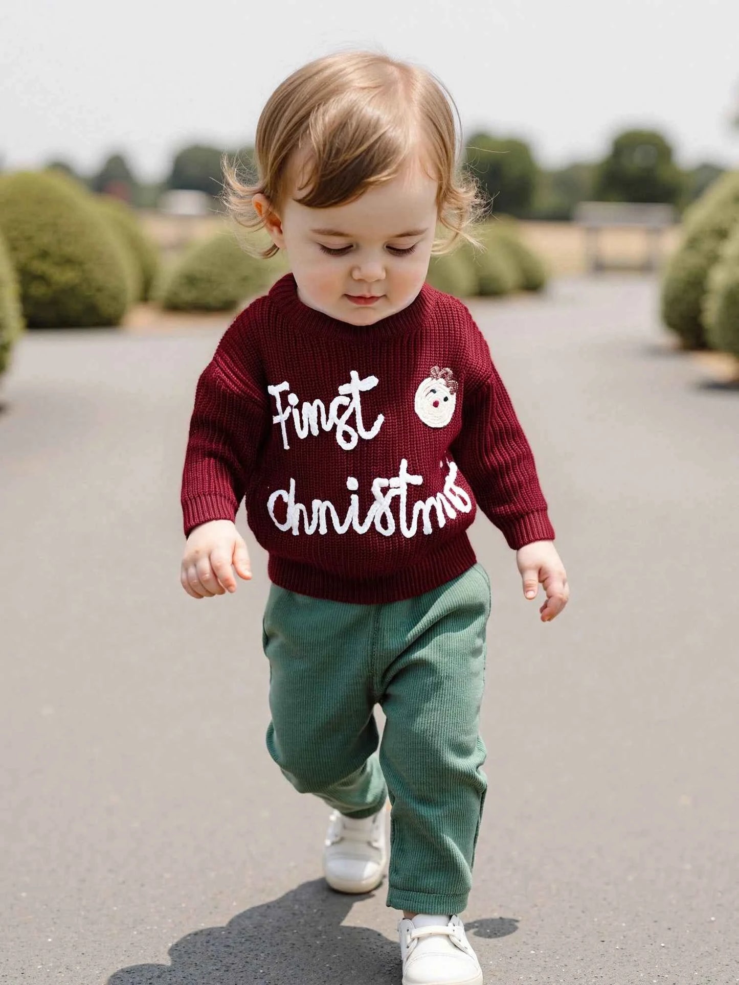Infant Christmas Sweater – Long Sleeve Crew Neck Elk Letter Knit Pullover for Winter