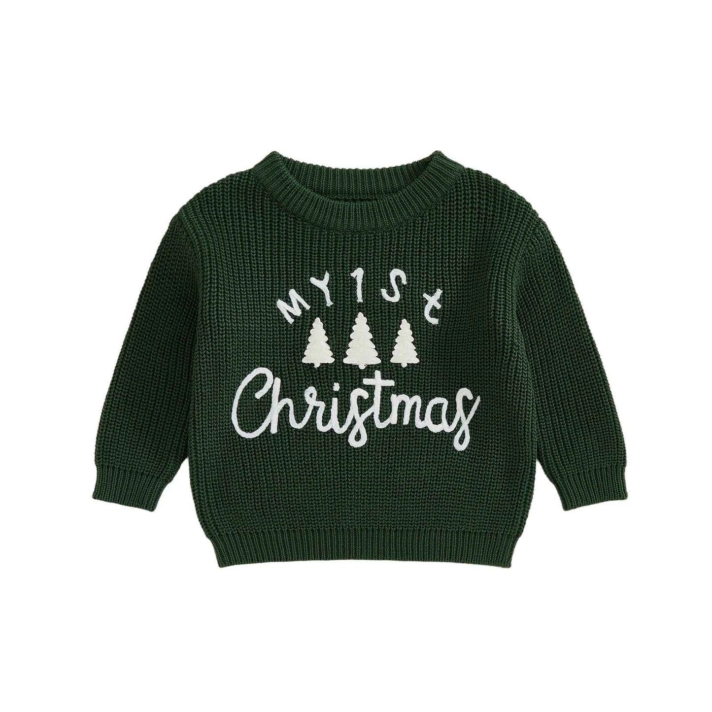 Toddler Baby Christmas Sweater – Long Sleeve Round Neck Letter & Tree Embroidered Top