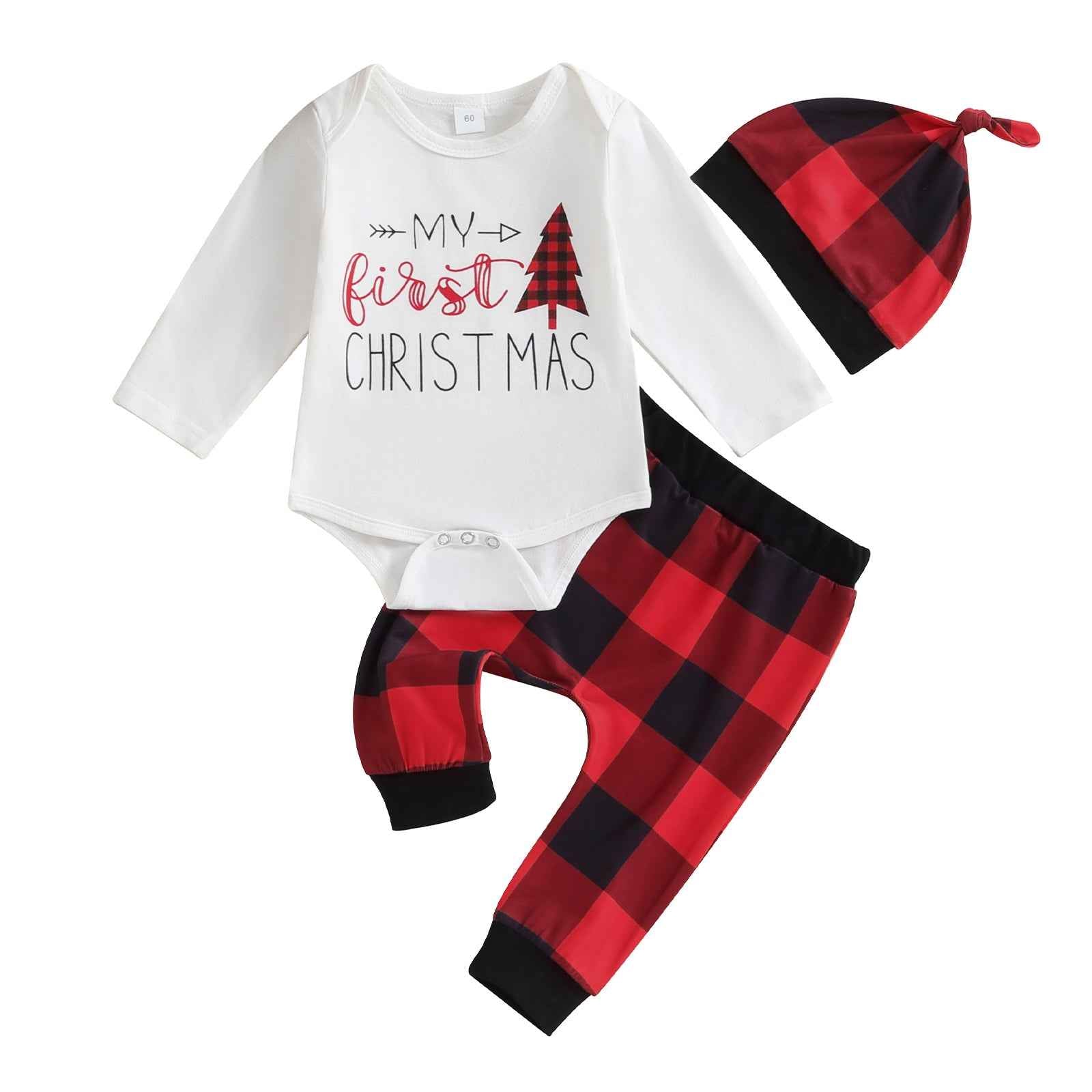 My First Christmas Baby Outfit – 3PCS Romper Set (0–12M)