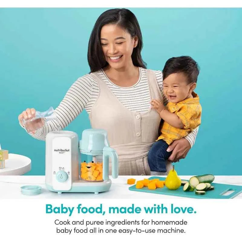 NutriBullet Baby Steam + Blend – All-in-One Baby Food Maker (White/Blue, Dishwasher Safe)
