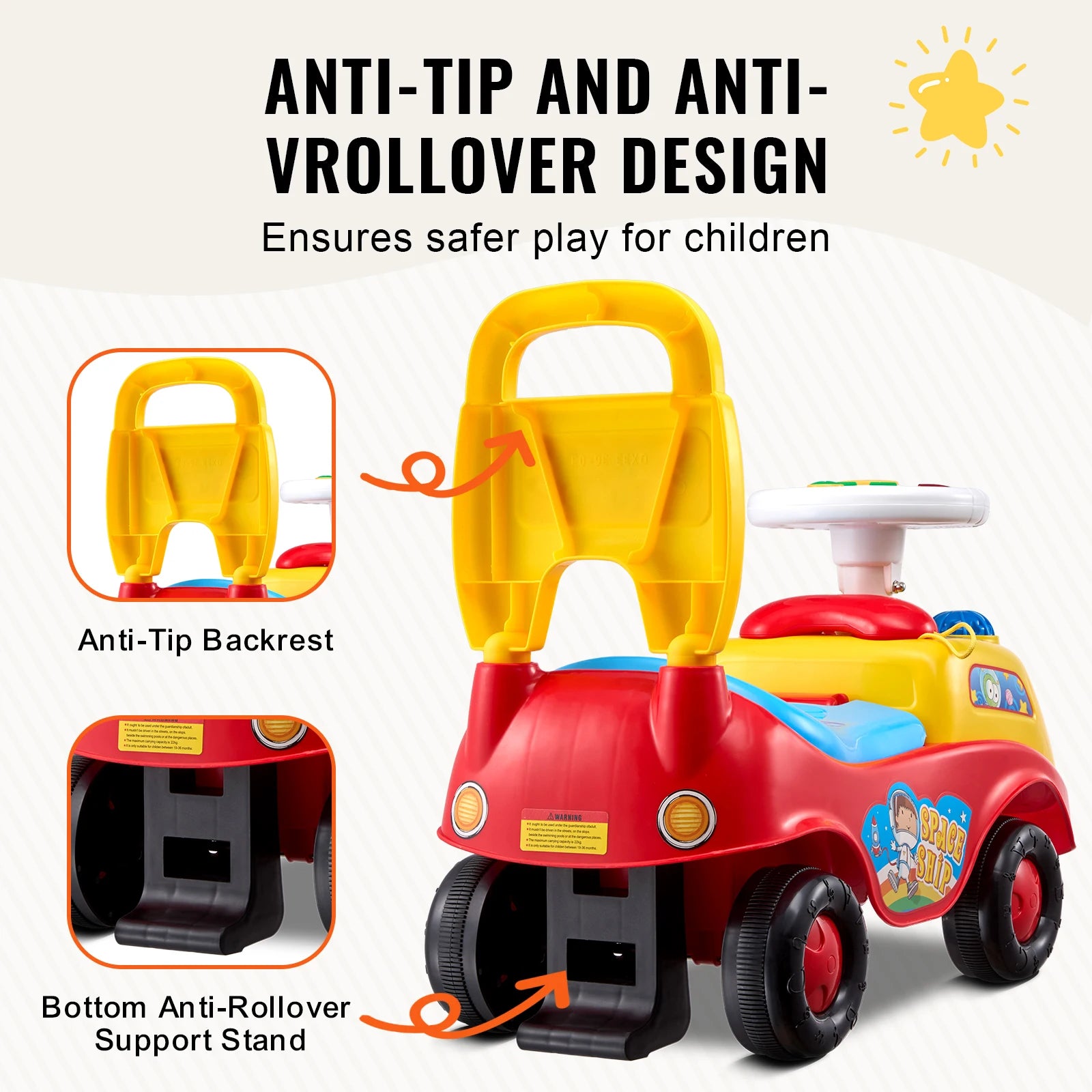 VEVOR 3-in-1 Toddler Ride-On Push Car with Music, Storage & Safety Features. Sit-to-Stand Stroller Toy for Ages 1–3 - Haven's Heaven Boutique