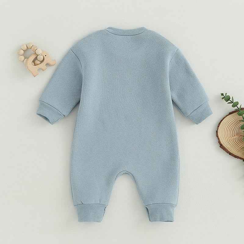 Baby Letter Embroidered "Little Dude" Jumpsuit – Long Sleeve Footless Romper (0–18M)