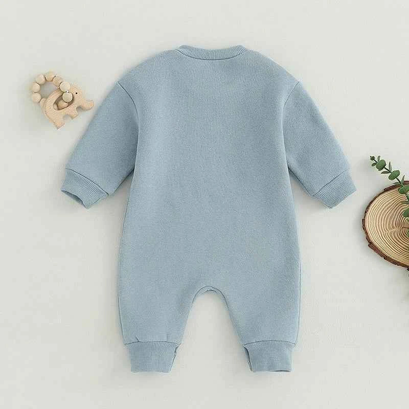 Baby Letter Embroidered "Little Dude" Jumpsuit – Long Sleeve Footless Romper (0–18M)