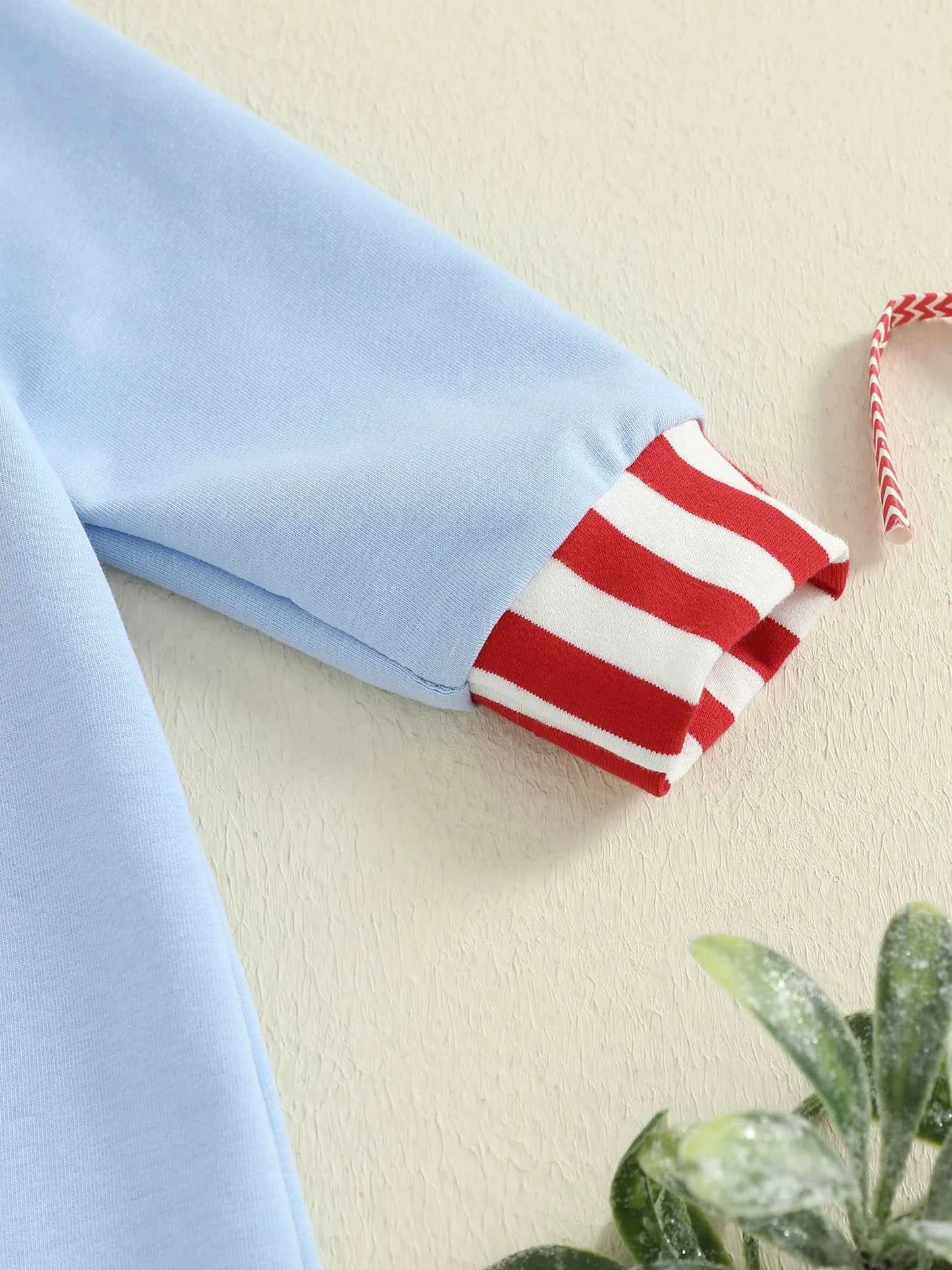 Baby Christmas Romper – Santa Embroidery Striped Long Sleeve Crew Neck Full-Length Jumpsuit