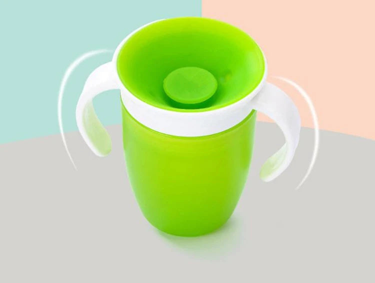 360° Rotatable Baby Drinking Cup – Leakproof Silicone Bottle with Double Handles & Flip Lid