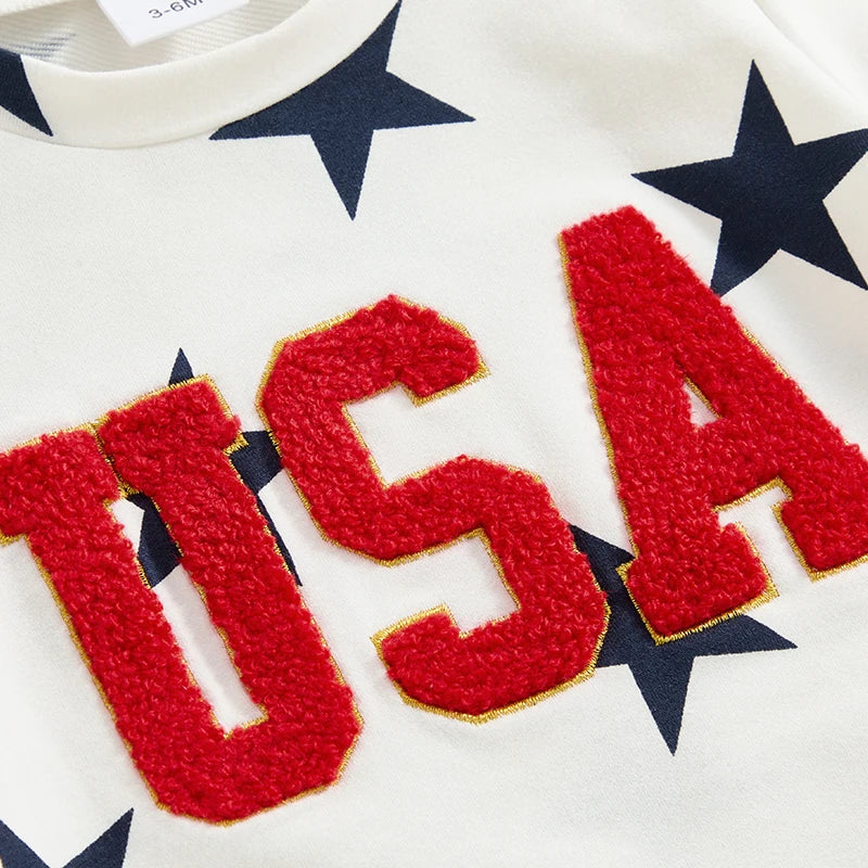 Baby Boy 4th of July Outfit Set – 3M-3Y Patriotic T-Shirt & Star Print Shorts