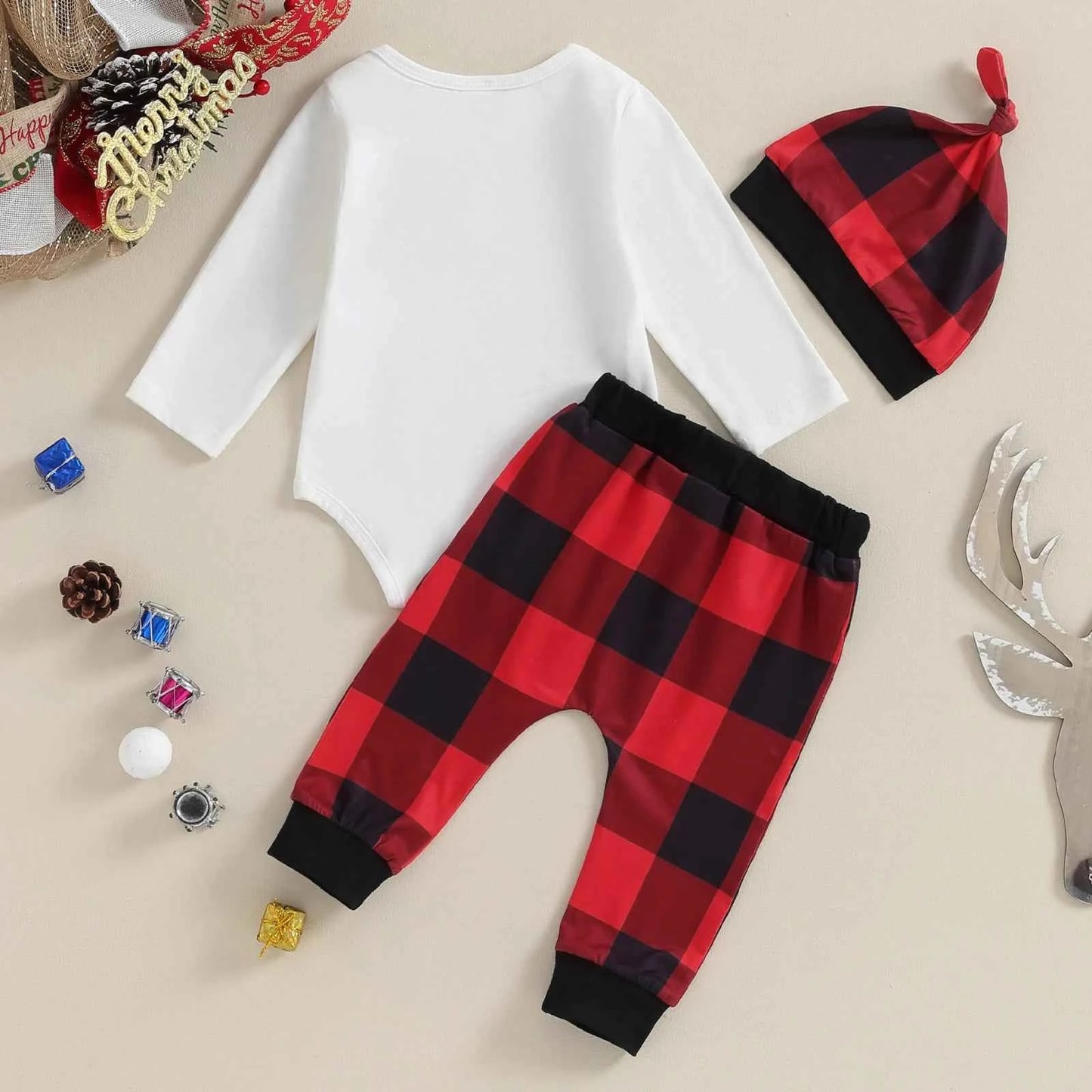 My First Christmas Baby Outfit – 3PCS Romper Set (0–12M)