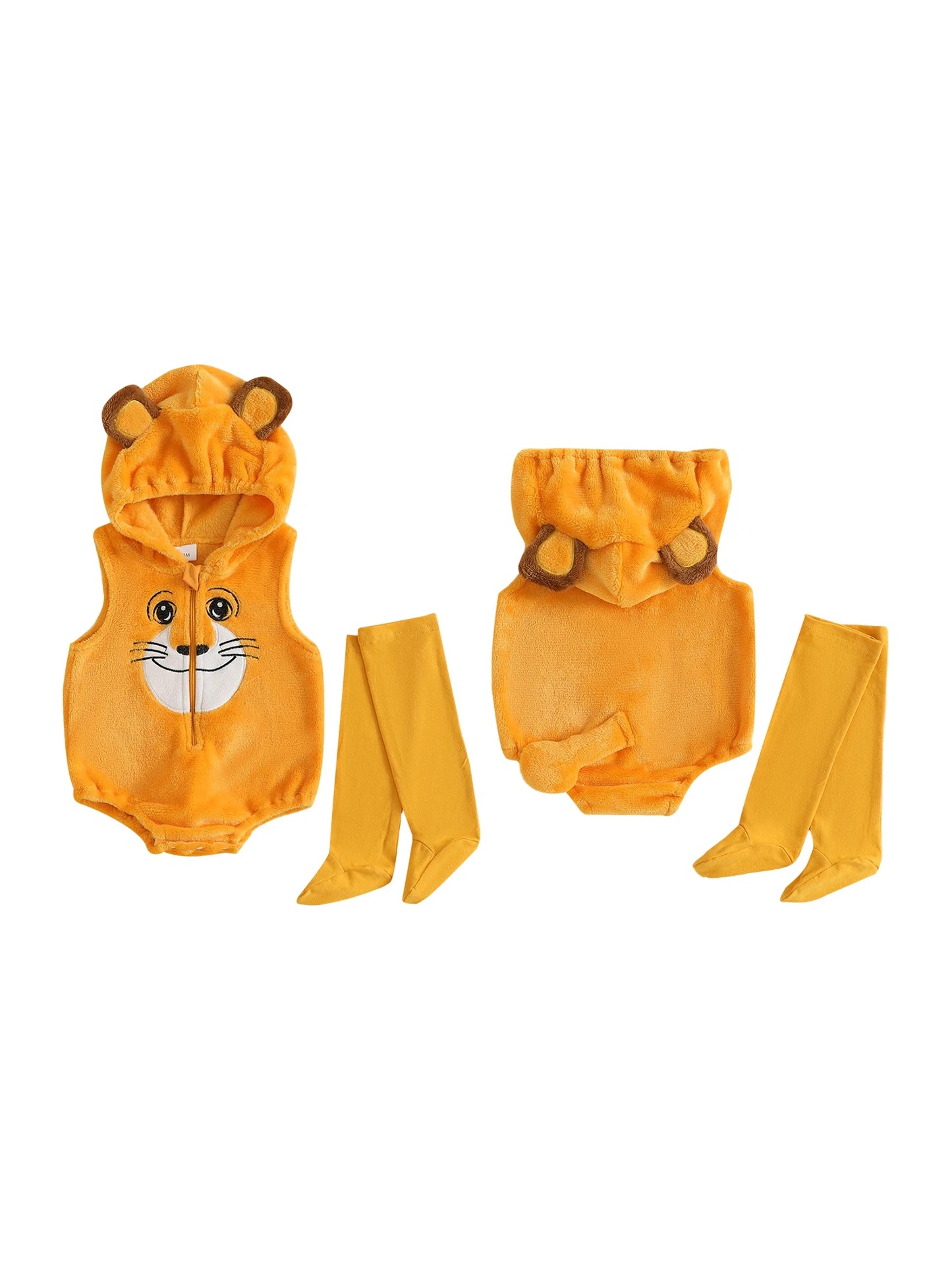 Toddler Lion Halloween Costume – Soft Fleece Hooded Jumpsuit with Socks for Kids