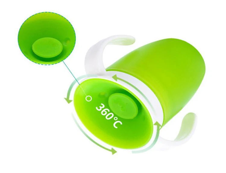 360° Rotatable Baby Drinking Cup – Leakproof Silicone Bottle with Double Handles & Flip Lid