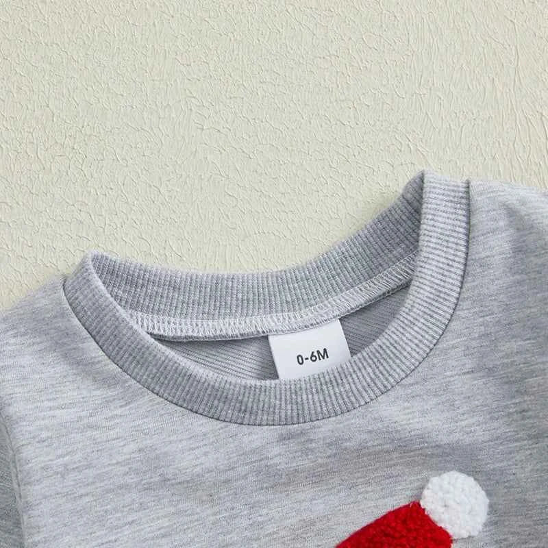 Baby Christmas Outfit Set – Santa Embroidered Long Sleeve Sweatshirt and Pants Set