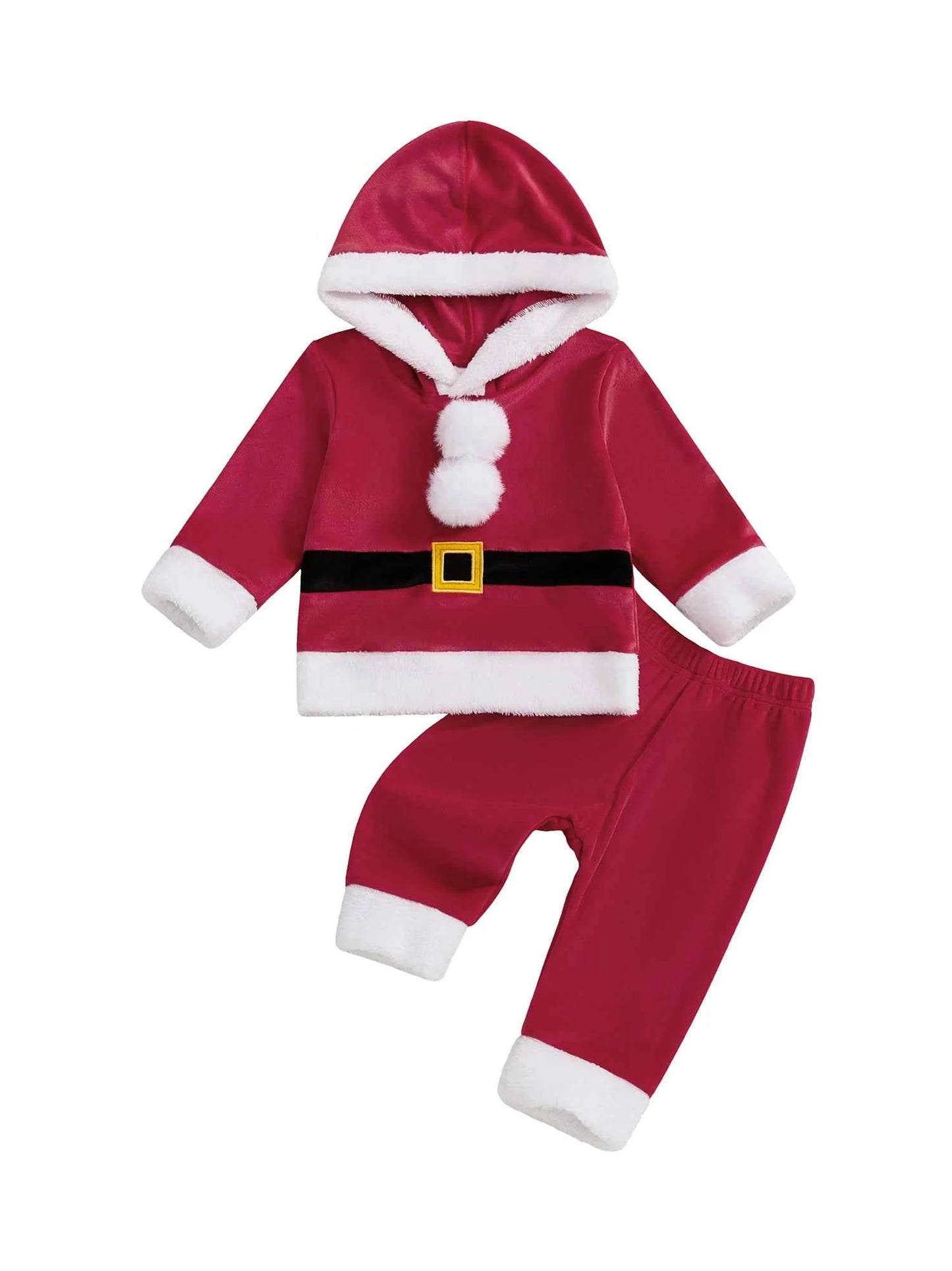 Baby Santa Claus Outfit – Long Sleeve Hooded Sweatshirt with Pants Christmas Costume Set