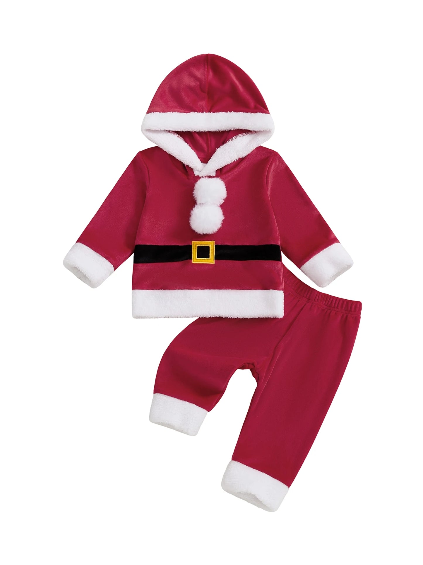 Baby Santa Claus Outfit – Long Sleeve Hooded Sweatshirt with Pants Christmas Costume Set