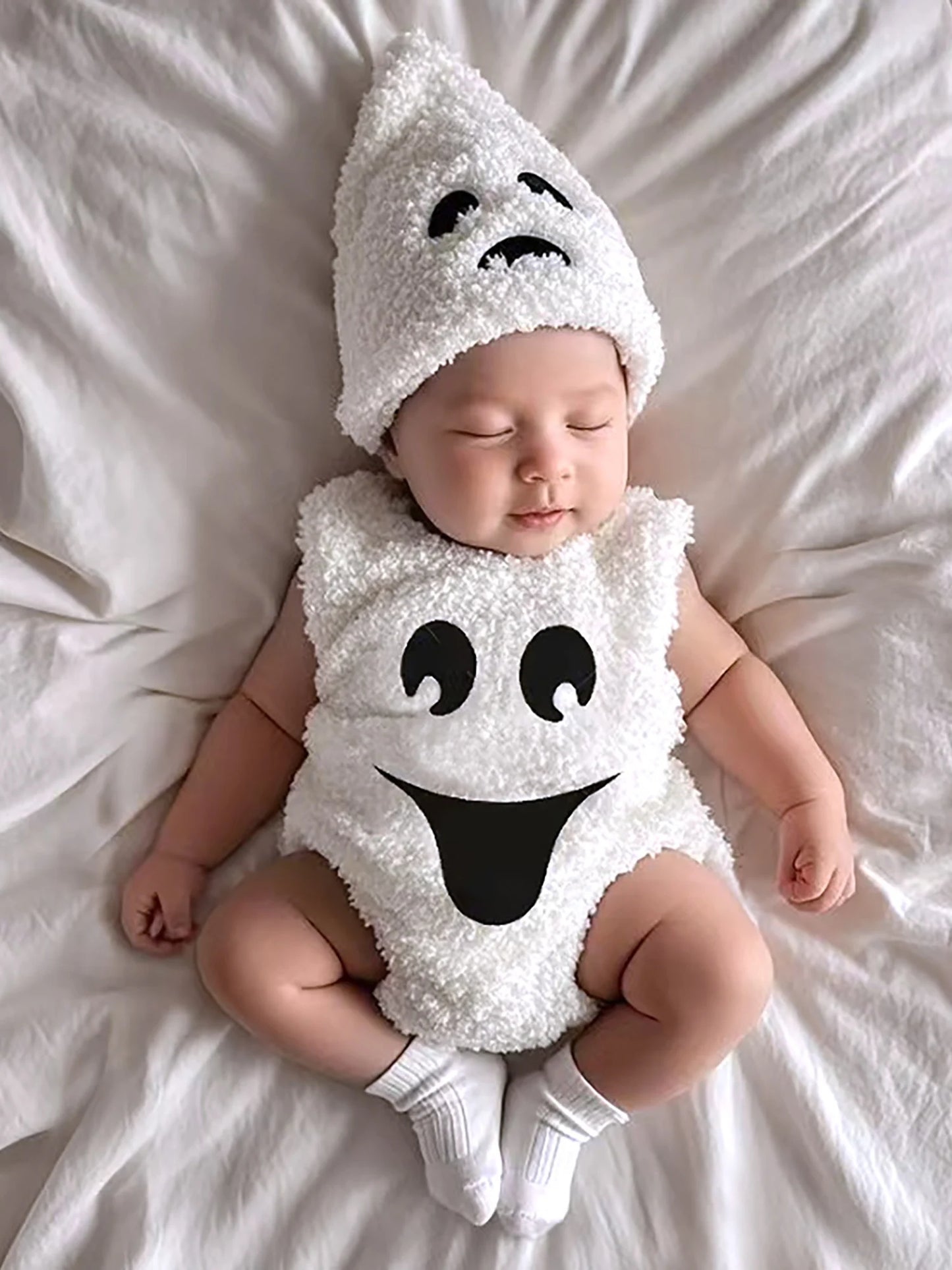 Pumpkin Ghost Halloween Costume Jumpsuit with Headband – Infant & Toddler Outfit