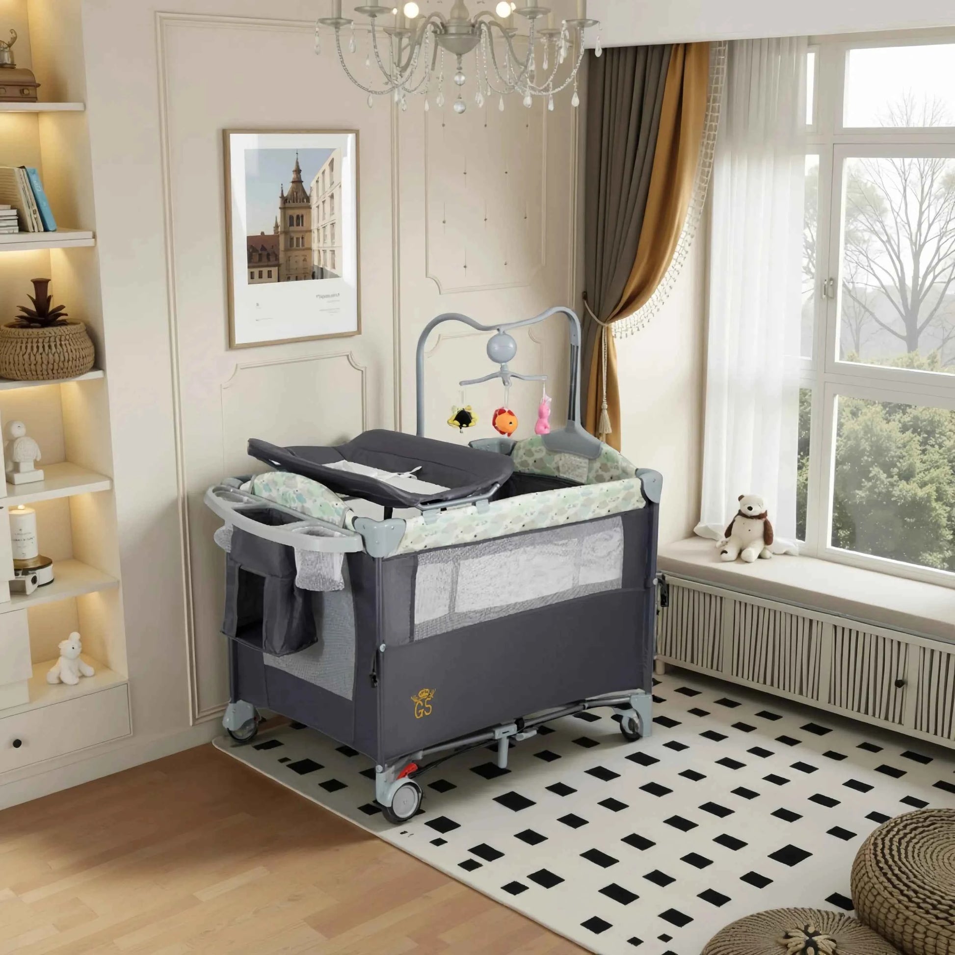 All-in-One Baby Playard Pack n Play with Bassinet & Diaper Changing Station – Portable Folding Travel Crib