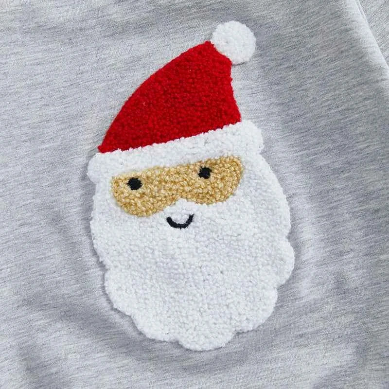 Baby Christmas Outfit Set – Santa Embroidered Long Sleeve Sweatshirt and Pants Set
