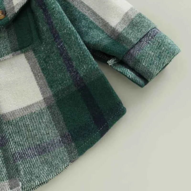 Baby Plaid Shirt Jacket – Casual Long Sleeve Button-Up Coat for Boys and Girls (0–4 Years)