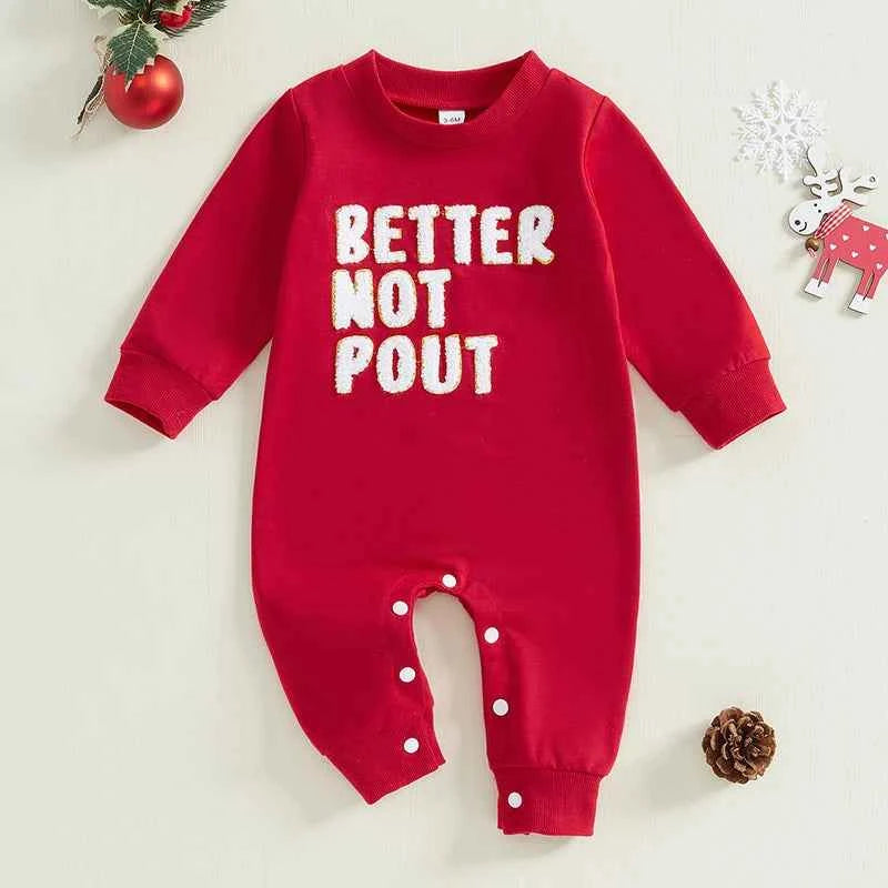 Christmas Infant Baby Jumpsuit – Letter Embroidered Long Sleeve Romper (0-18M)