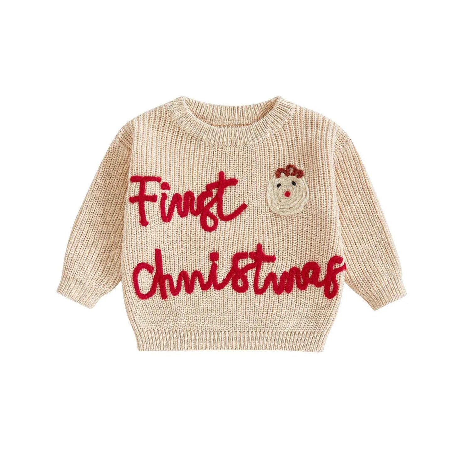 Infant Christmas Sweater – Long Sleeve Crew Neck Elk Letter Knit Pullover for Winter