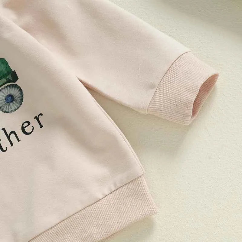 Boys 2PCS Outfit Set – Long Sleeve Letter Tractor Print Top and Solid Pants